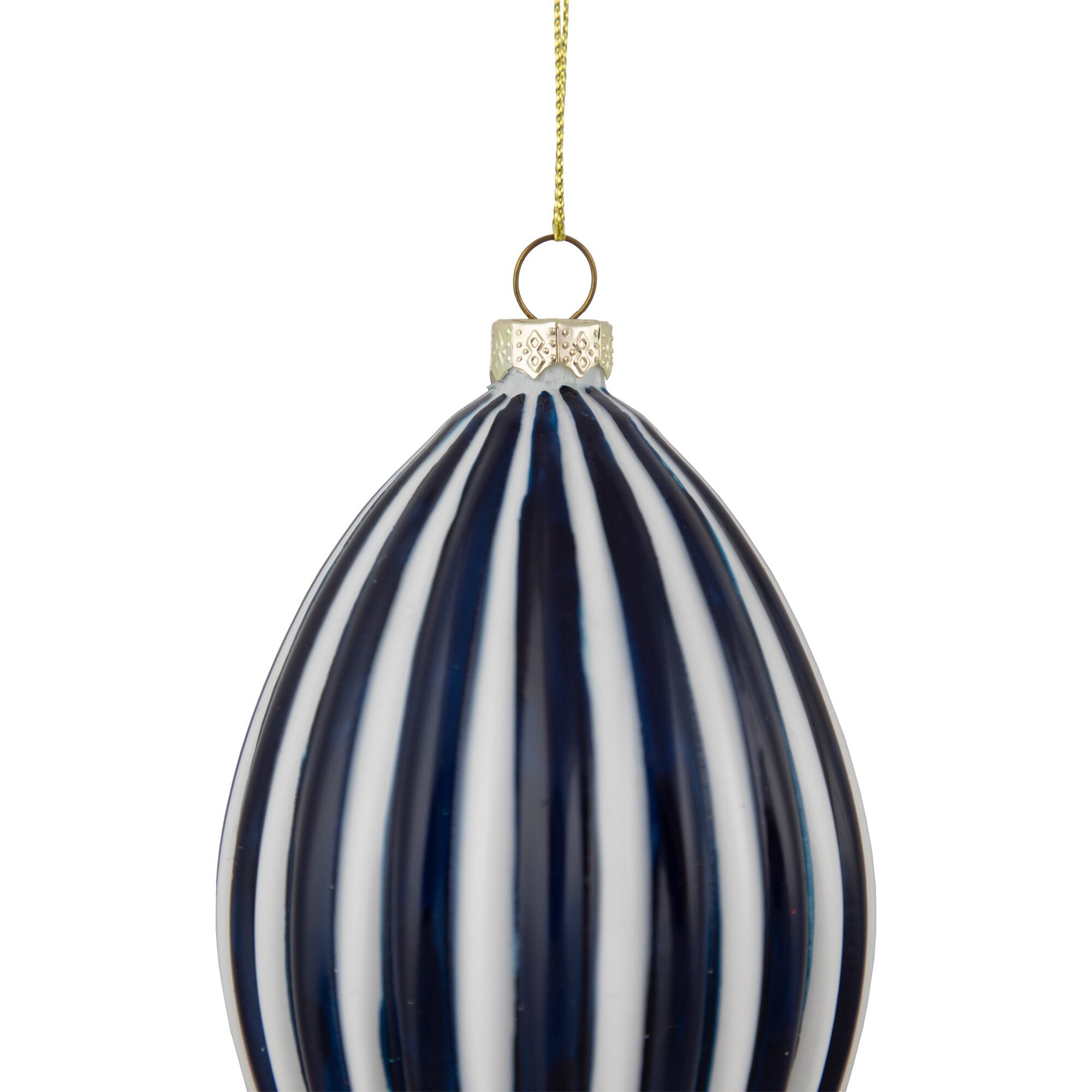 5.75" Blue and White Striped Finial Glass Christmas Ornament Bed Bath